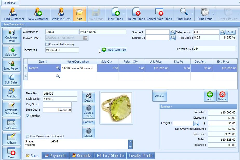 screenshot of JewelMate Enterprise Retail